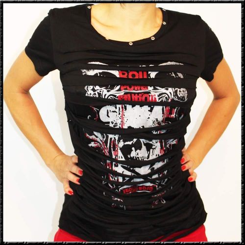 T-Shirt Punk Gothic Risse Totenkopf Skelett 34 S M 36