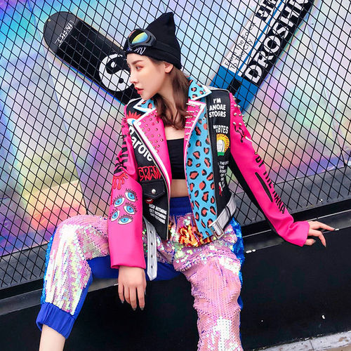 Hot Fashion Kunstleder Jacke Pink Crazy Limited S Star Jacket Pink