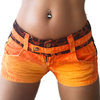 Jeans Hotpants im Sport Look happy orange schwarze Spitze Marke Crazy-Chris XS S