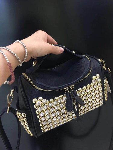 Damen Tasche Glam Bag Exklusive Strass Steine Gold Abendtasche