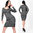 Longshirt warmes Kleid Strickkleid Sexy Ausschnitt silber / schwarz