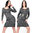 Longshirt warmes Kleid Strickkleid Sexy Ausschnitt silber / schwarz