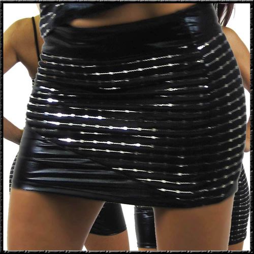 Sexy Stretch minirock glamour schwarz silber glanz Party skirt jupe sexy