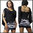 Langarm Shirt & Mini Rock 2 Teile Set Skirt mit Gürtel & Bluse S - 2XL