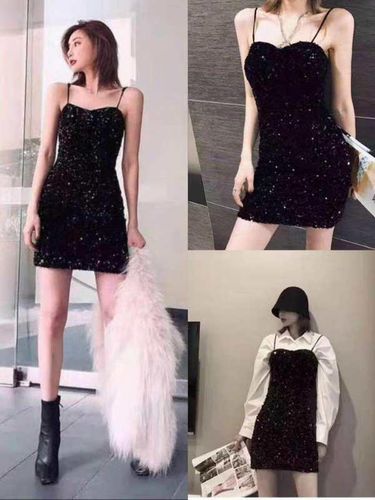 Pailletten Glamour Mini Kleid sexy glitzer Kleid schwarz Dress black Party