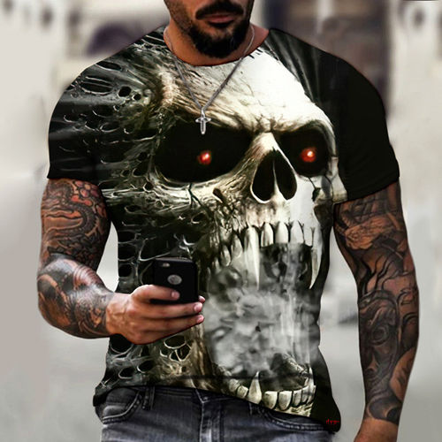 T-Shirt Skull Schädel Totenkopf Rock Biker Laser Druck
