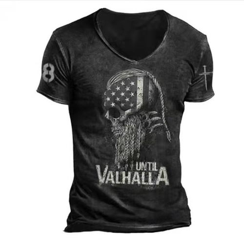 T-Shirt Viking until Valhalla Skull Herren Shirt schwarz Party Club