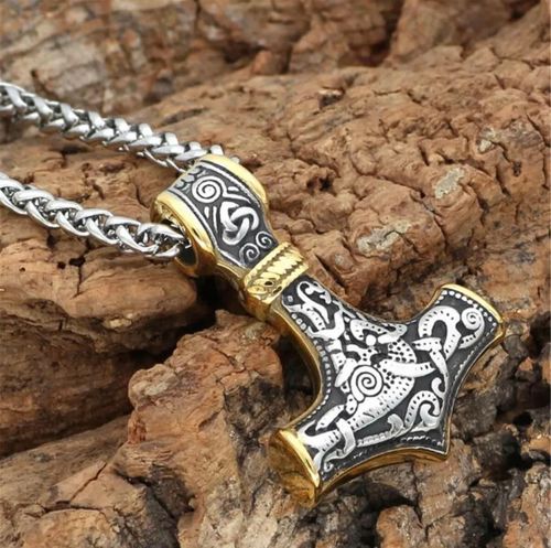 Viking Schmuck Thors Hammer Halskette Gold Silber Schwarz