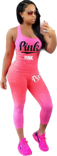 Set 2 Teile Top capri  Leggings Pink GYM Fit Sport