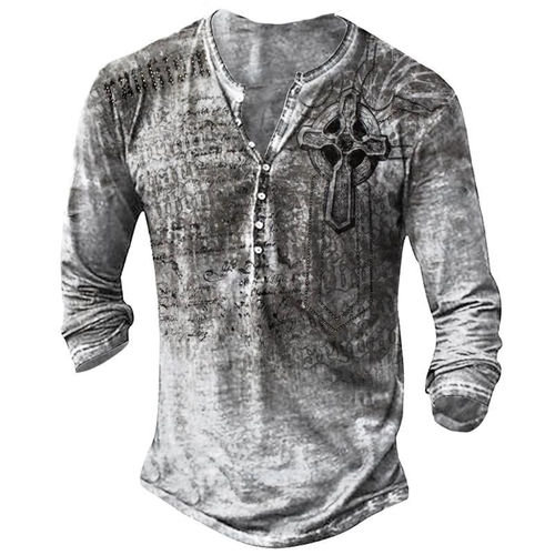 Shirt langarm Herren Streetwear Distressed weiss grau XL - 5XL