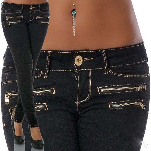Schwarze gerade Jeans Low Waist Zipper Pocket Hose S - 2XL